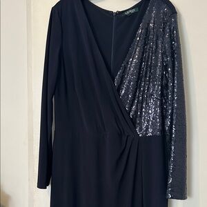 Ralph Lauren navy Sequin Long Sleeve Dress 16